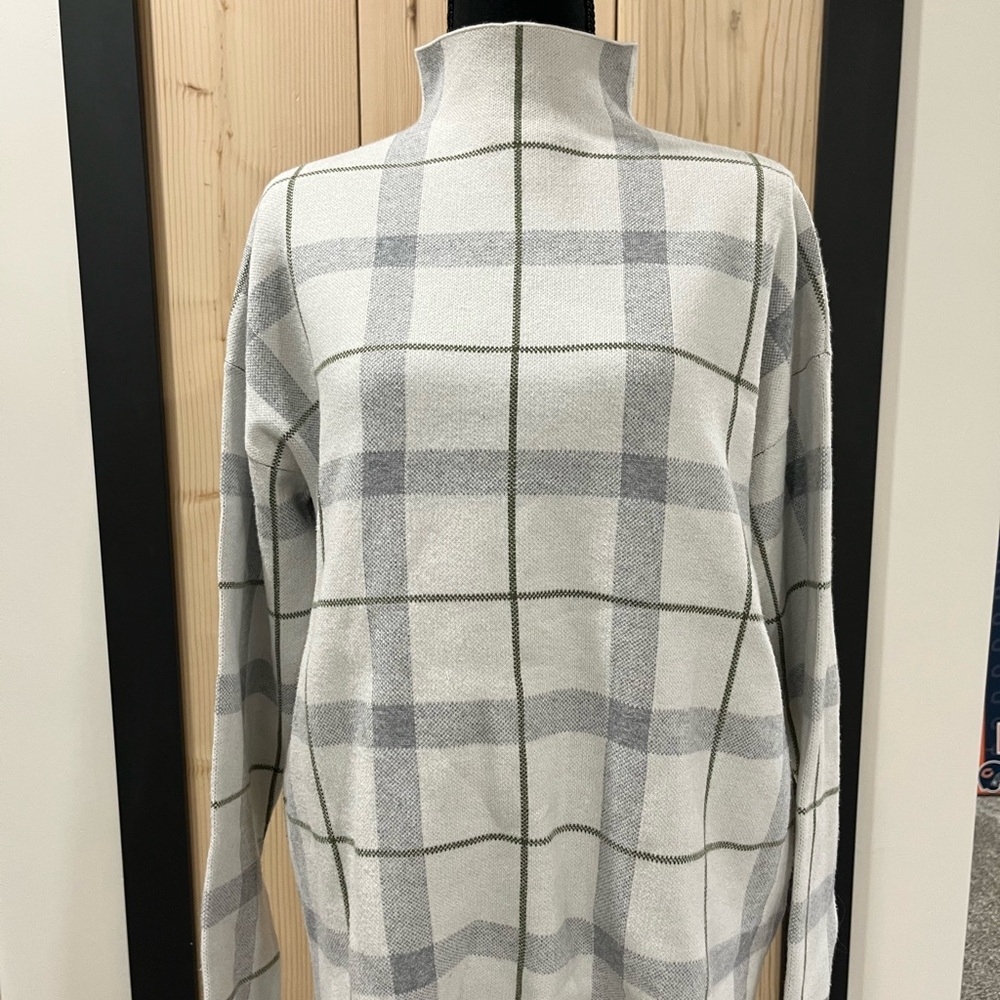 Jones New York Plaid Turtleneck Sweater - Gray and Olive